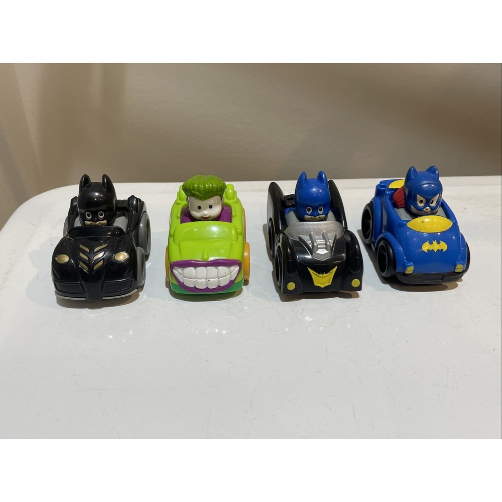 Fisher Price Little People Wheelies DC Comics Joker Batman X2  Batgirl  4 pc